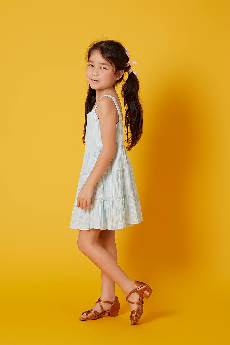 KIDS Vivalyn Textured Tiered Dress in Light Blue