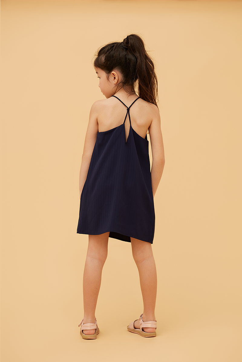 KIDS Gloria Halter Neck Dress in Navy Blue
