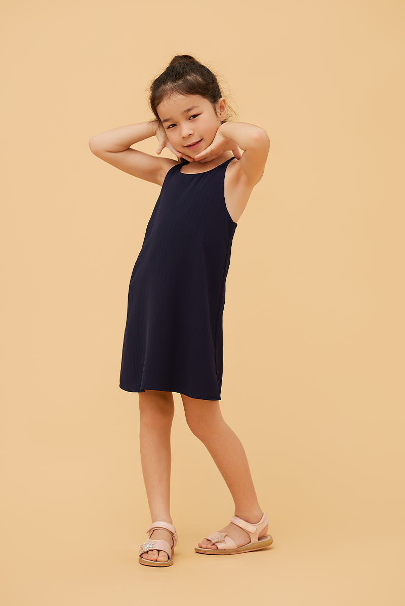 KIDS Gloria Halter Neck Dress in Navy Blue