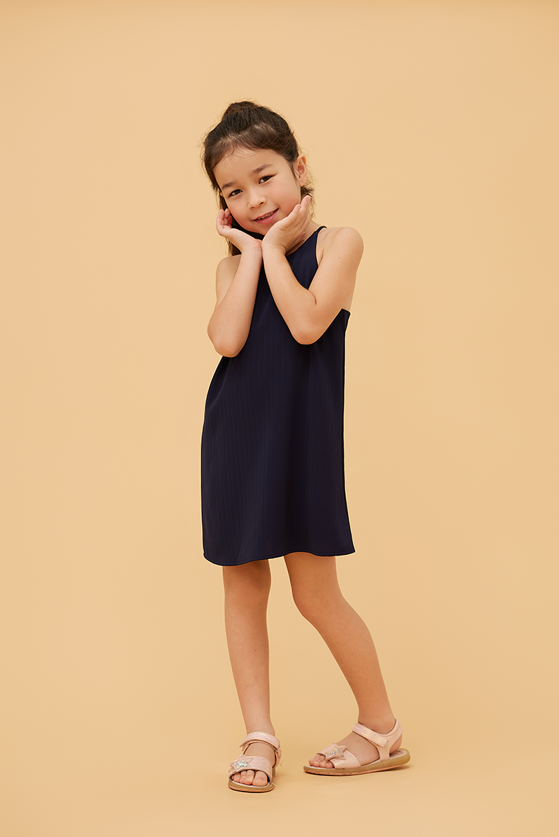 KIDS Gloria Halter Neck Dress in Navy Blue