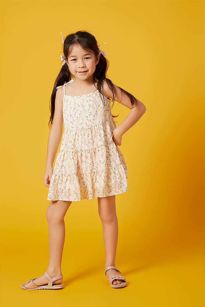 KIDS Brielyn Floral Tiered Dress in Cream