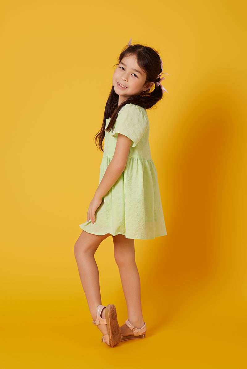 KIDS Kordial Textured Square Neck Dress in Lime Green