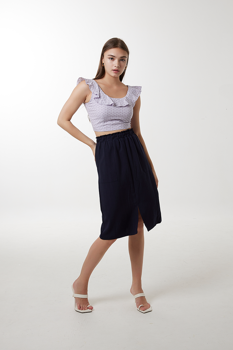 Sheena Front Slit Skirt in Navy Blue