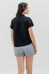 Valentina Cuffed Sleeve Collared Blouse in Black
