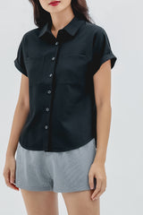 Valentina Cuffed Sleeve Collared Blouse in Black