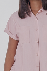Valentina Cuffed Sleeve Collared Blouse in Dusty Pink