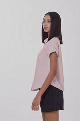 Valentina Cuffed Sleeve Collared Blouse in Dusty Pink