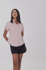 Valentina Cuffed Sleeve Collared Blouse in Dusty Pink