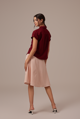 Valentina Cuffed Sleeve Collared Blouse in Maroon