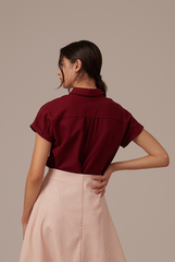 Valentina Cuffed Sleeve Collared Blouse in Maroon
