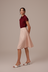 Valentina Cuffed Sleeve Collared Blouse in Maroon