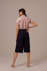 Valentina Cuffed Sleeve Collared Blouse in Mauve