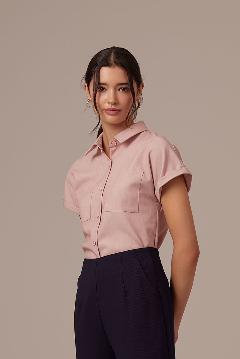 Valentina Cuffed Sleeve Collared Blouse in Mauve