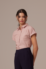 Valentina Cuffed Sleeve Collared Blouse in Mauve