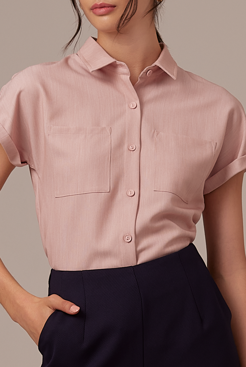 Valentina Cuffed Sleeve Collared Blouse in Mauve