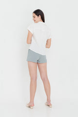 Valentina Cuffed Sleeve Collared Blouse in White
