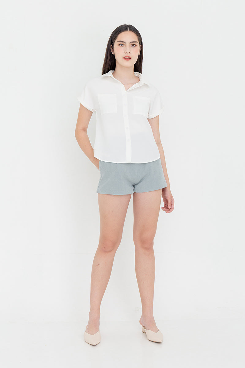 Valentina Cuffed Sleeve Collared Blouse in White