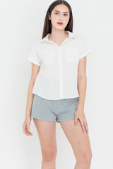 Valentina Cuffed Sleeve Collared Blouse in White
