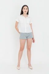 Valentina Cuffed Sleeve Collared Blouse in White