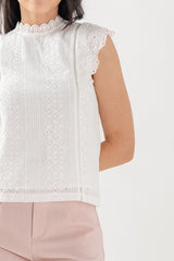 Wanda Crochet High Neck Top in White