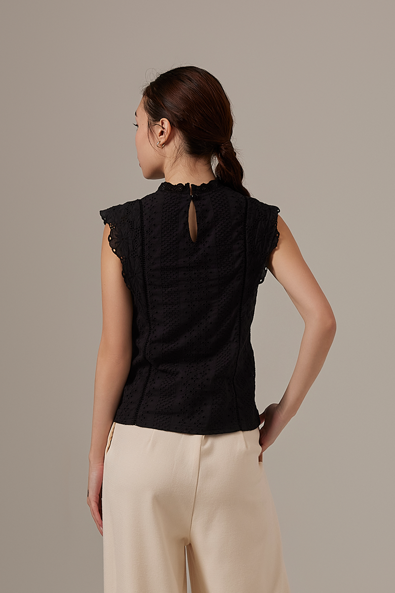 Wanda Crochet High Neck Top in Black