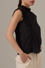 Wanda Crochet High Neck Top in Black