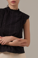 Wanda Crochet High Neck Top in Black