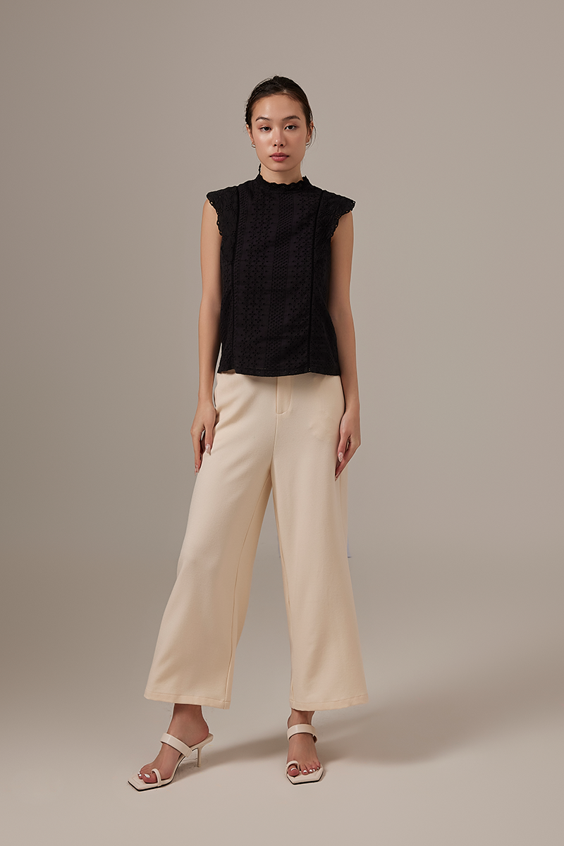 Wanda Crochet High Neck Top in Black