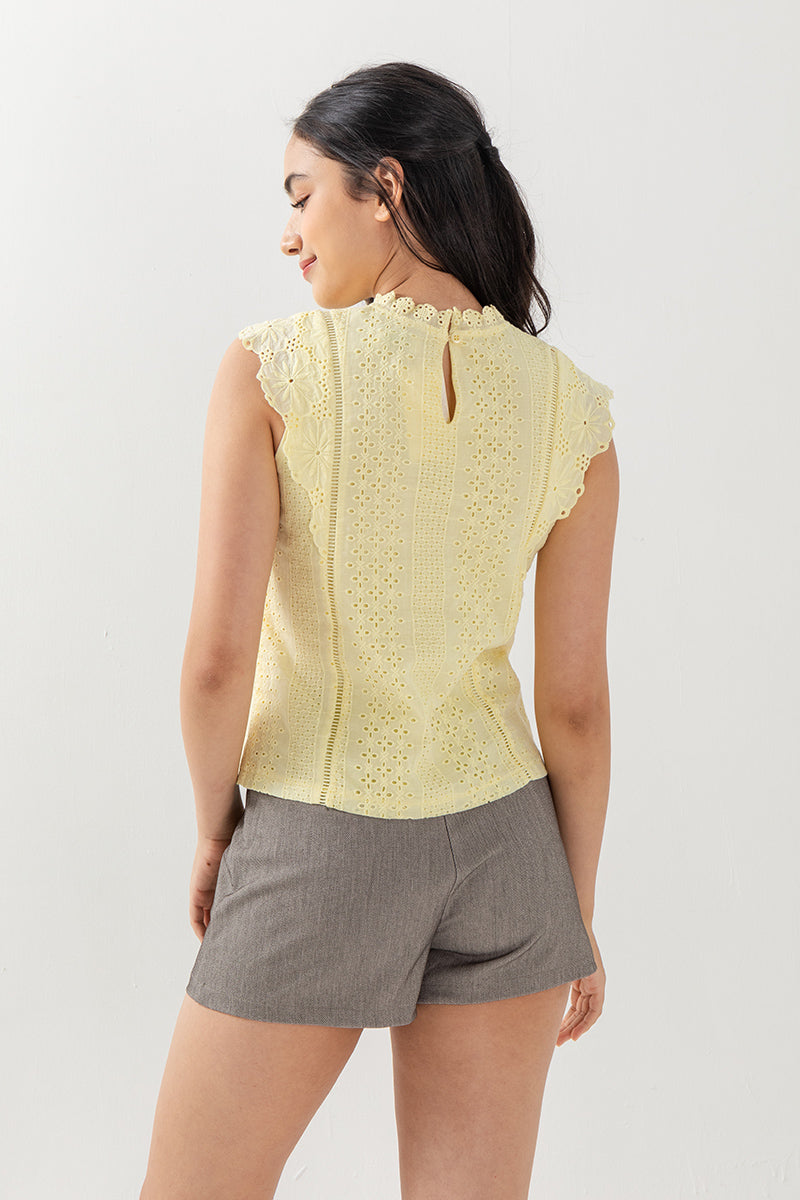 Wanda Crochet High Neck Top in Daffodil