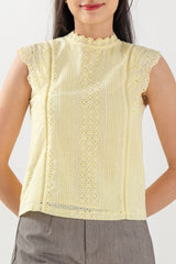 Wanda Crochet High Neck Top in Daffodil