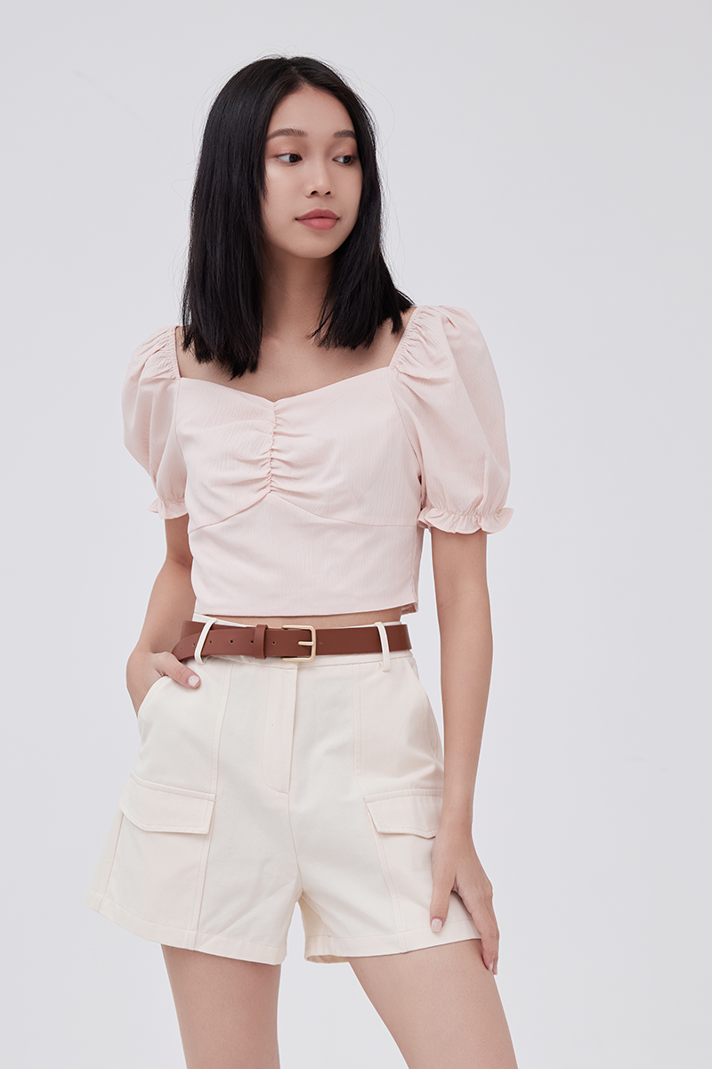 Katie Sweetheart Ruched Top in Blush