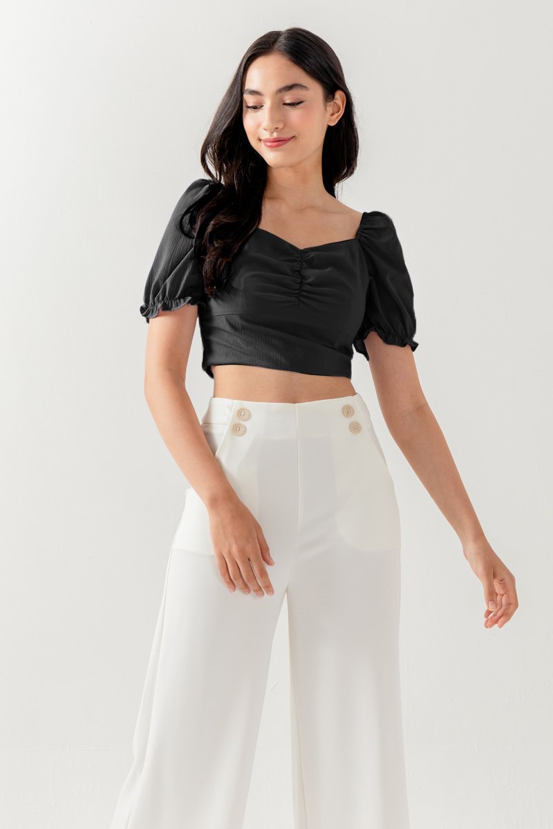 Katie Sweetheart Ruched Top in Black