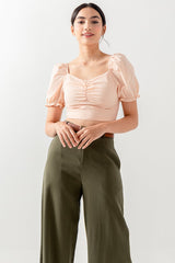 Katie Sweetheart Ruched Top in Peach