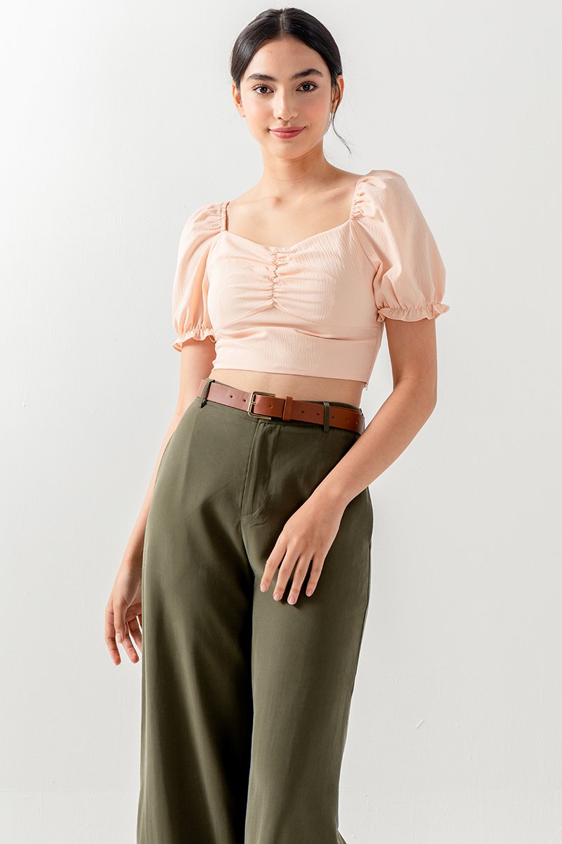 Katie Sweetheart Ruched Top in Peach
