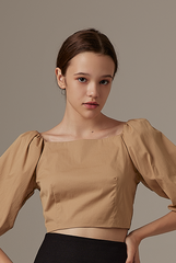 Giselle Puff Sleeve Top in Khaki