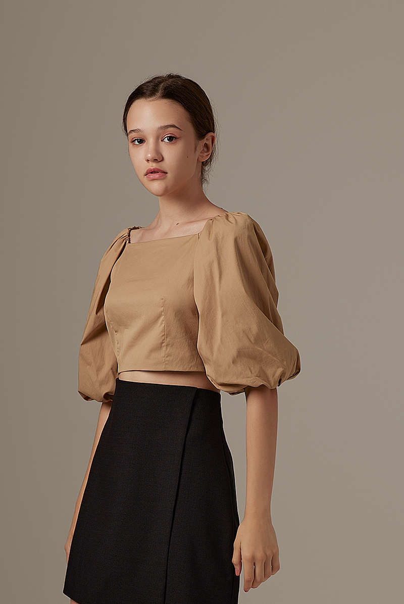 Giselle Puff Sleeve Top in Khaki
