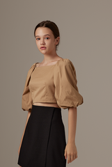 Giselle Puff Sleeve Top in Khaki
