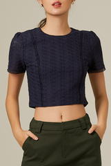 Gina Textured Top in Dark Blue