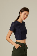 Gina Textured Top in Dark Blue