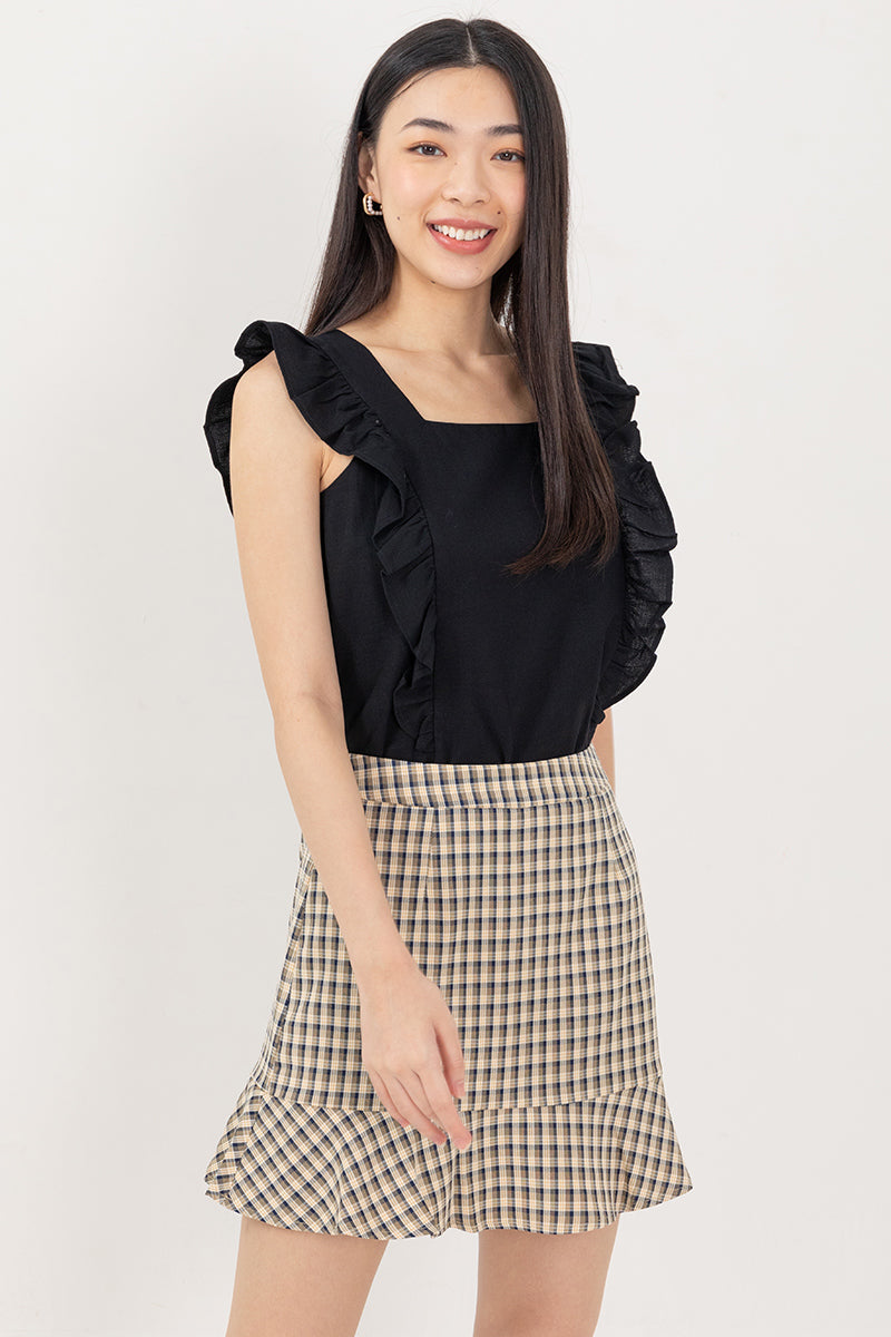 Sofiana Flutter Sleeves Top in Black