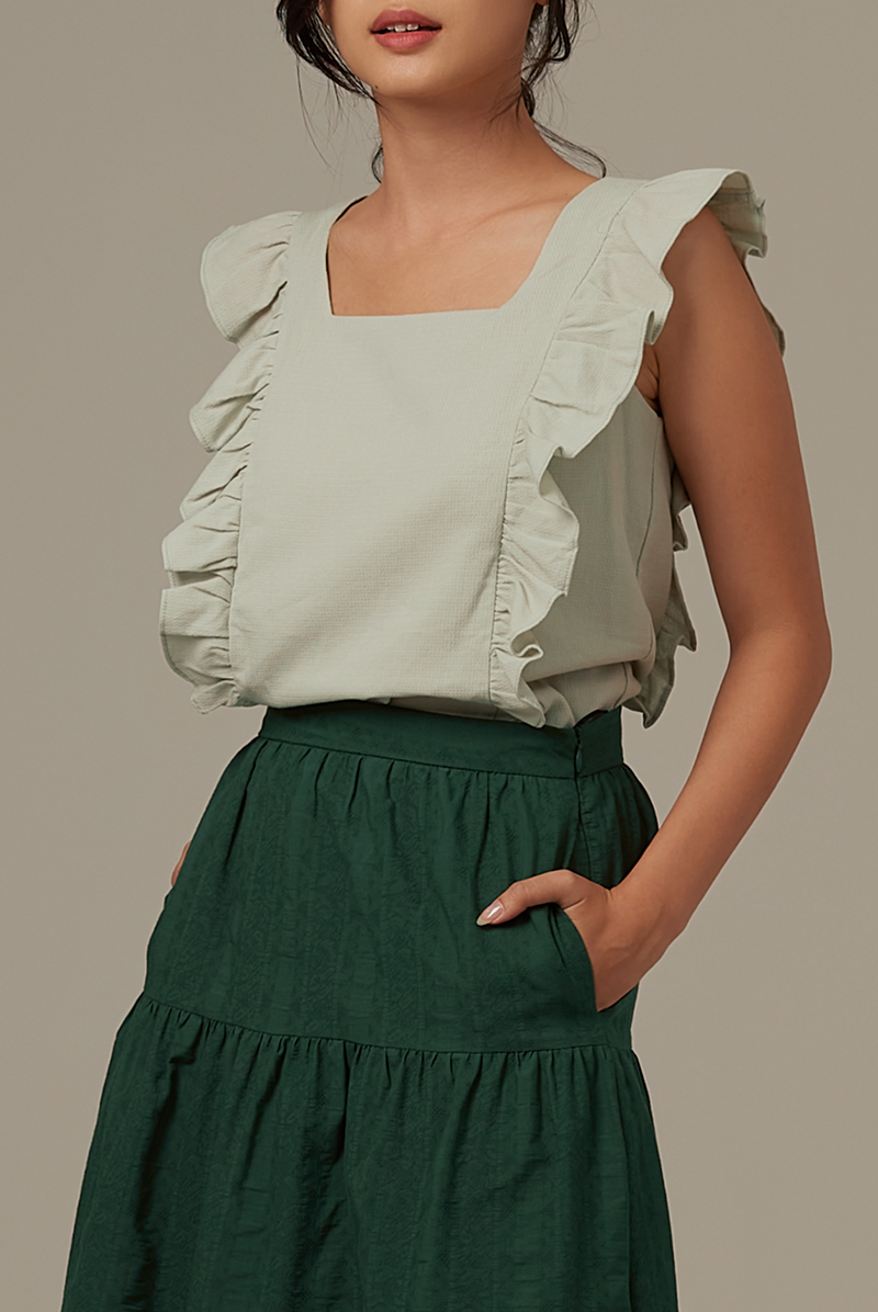Sofiana Flutter Sleeves Top in Pale Green