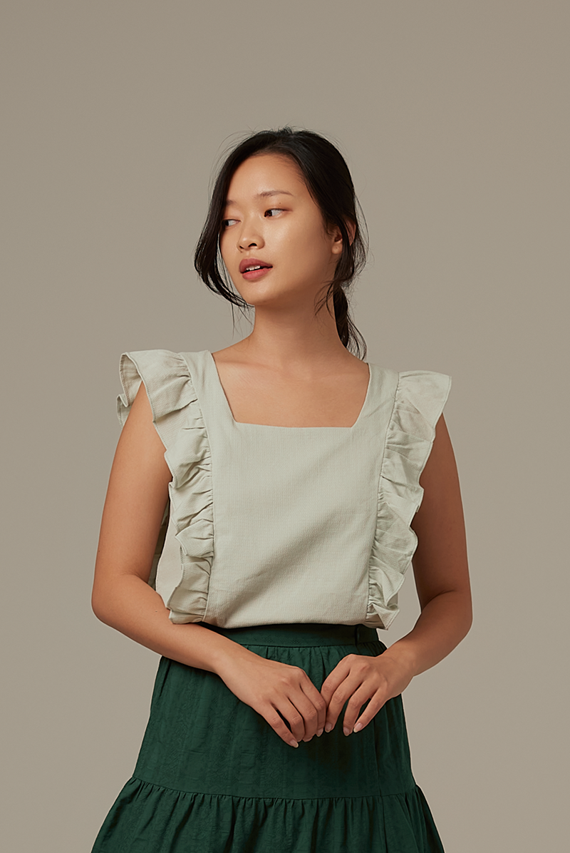 Sofiana Flutter Sleeves Top in Pale Green