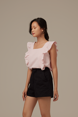 Sofiana Flutter Sleeves Top in Powder
