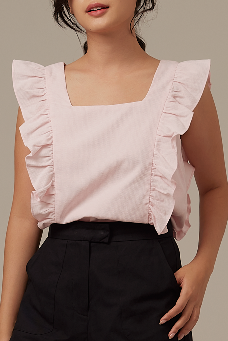 Sofiana Flutter Sleeves Top in Powder