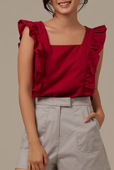 Sofiana Flutter Sleeves Top in Red