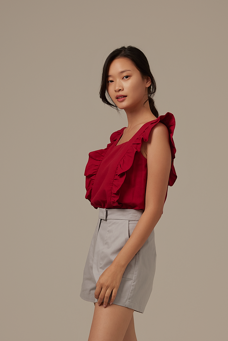 Sofiana Flutter Sleeves Top in Red
