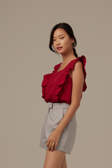Sofiana Flutter Sleeves Top in Red