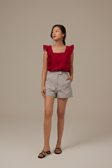 Sofiana Flutter Sleeves Top in Red