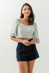 Gigi Floral Puff Sleeve Top in Sage