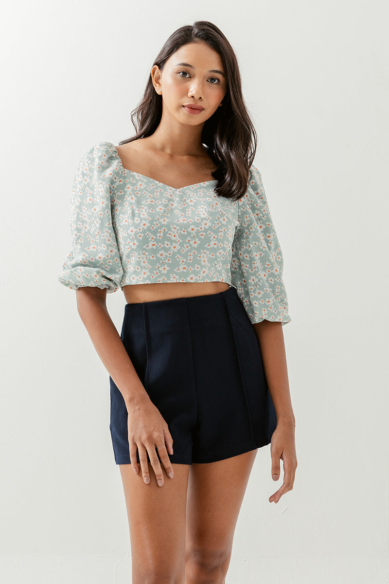 Gigi Floral Puff Sleeve Top in Sage